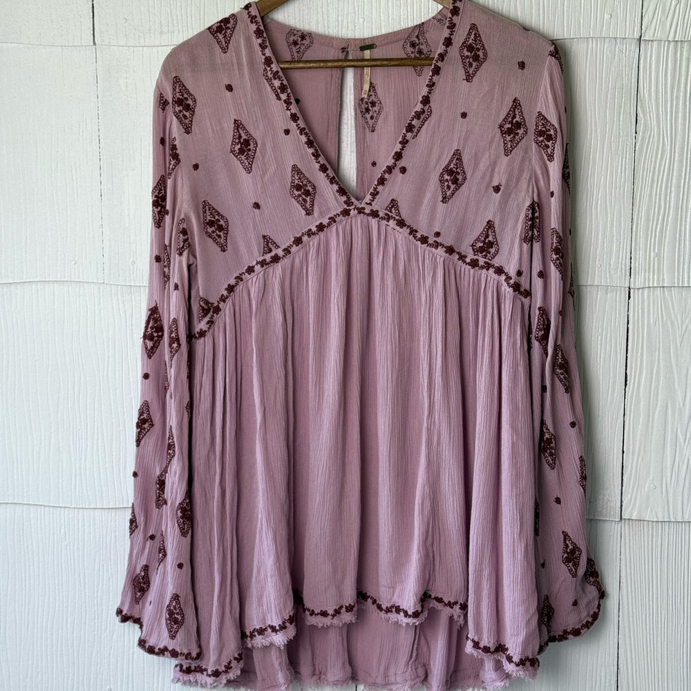 Free People Lavender Embroidered Blouse Womens XS